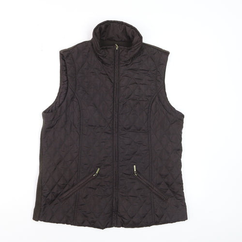 Dash Womens Brown Quilted Waistcoat Gilet Size 12 Zip Pockets