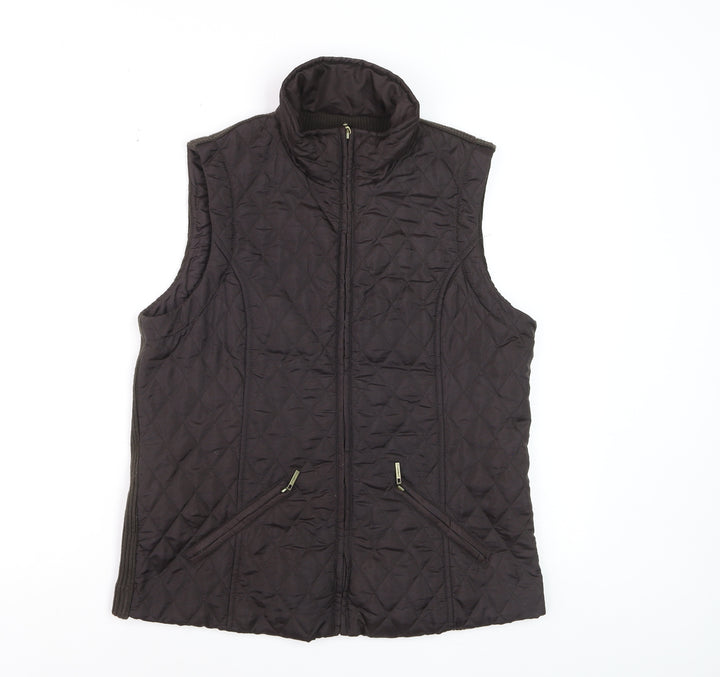 Dash Womens Brown Quilted Waistcoat Gilet Size 12 Zip Pockets
