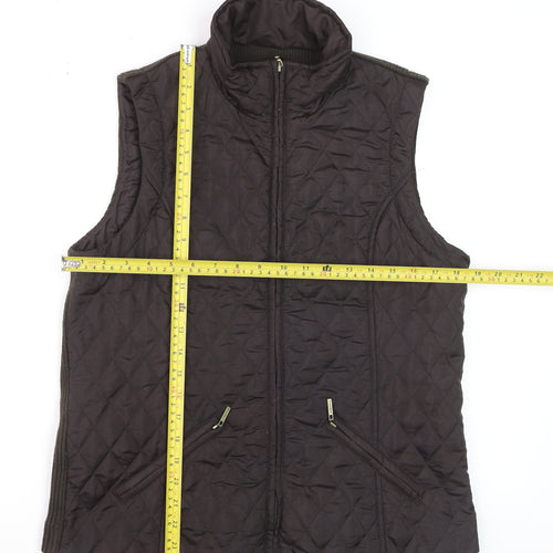 Dash Womens Brown Quilted Waistcoat Gilet Size 12 Zip Pockets