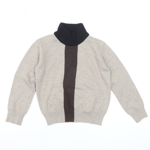 Harper James Boys Beige Brown Roll Neck Pullover Jumper Size 7 Years