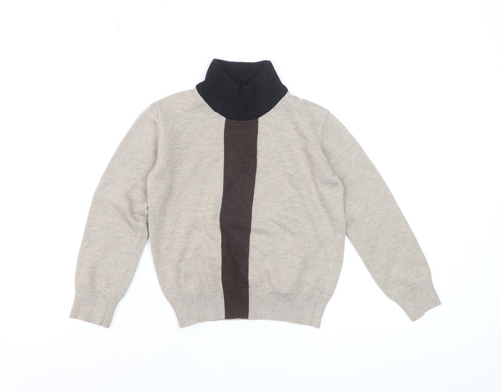 Harper James Boys Beige Brown Roll Neck Pullover Jumper Size 7 Years