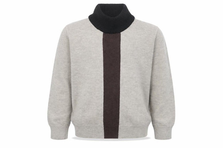 Front view of Harper James boys’ beige brown roll neck jumper, size 7, years