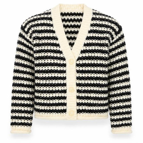 ZARA Girls Black & Beige Striped Cardigan 11-12 Years Acrylic Blend Knit