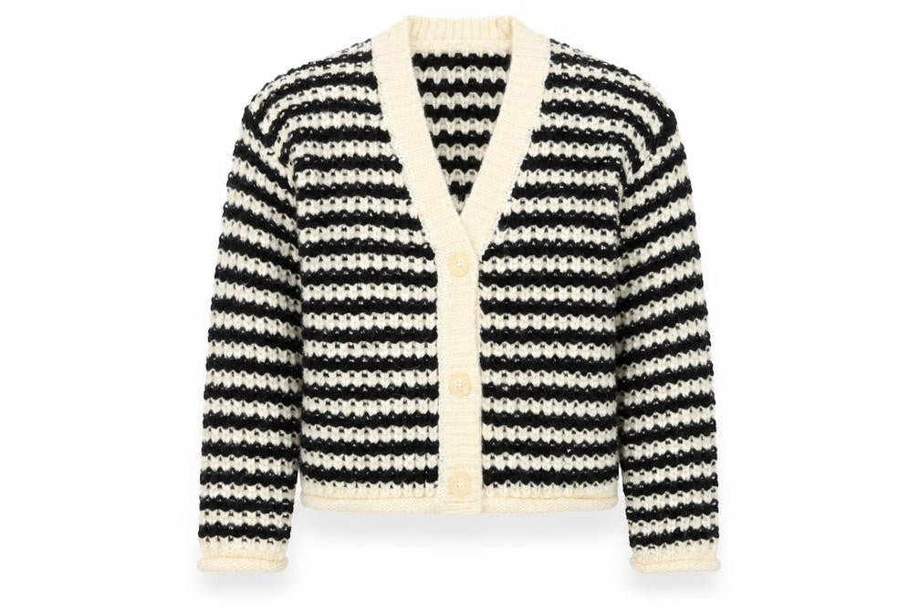 ZARA Girls Black & Beige Striped Cardigan 11-12 Years Acrylic Blend Knit