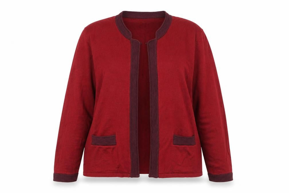 Front view of Viyella Women's Red Knit Cardigan XL Long Sleeve Open Front
