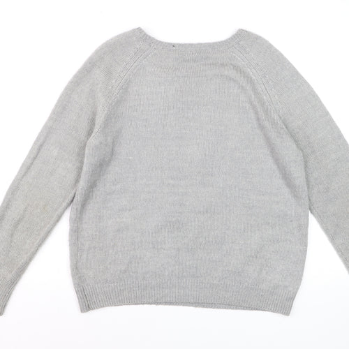 H&M Women Grey Beaded Animal Pullover Jumper Size 12