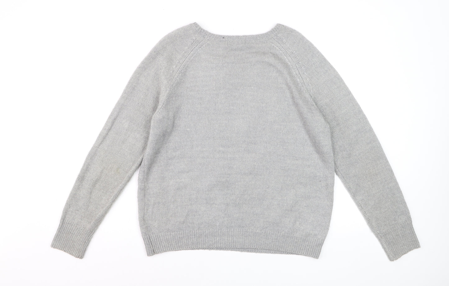 H&M Women Grey Beaded Animal Pullover Jumper Size 12
