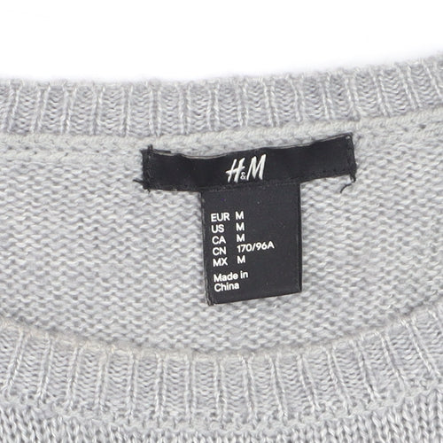 H&M Women Grey Beaded Animal Pullover Jumper Size 12