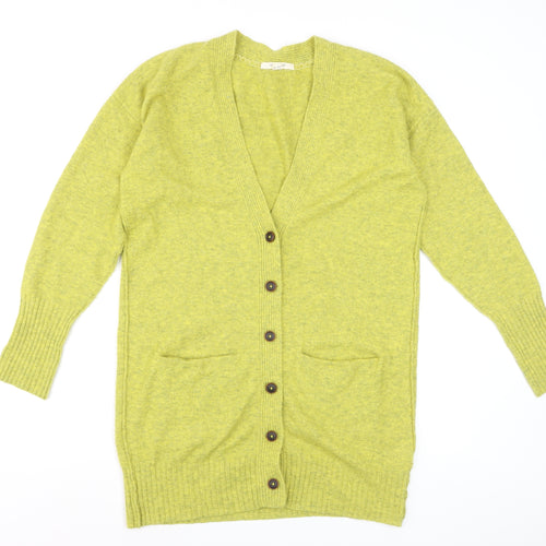 White Stuff Women’s Green Merino Wool Blend V-Neck Long Cardigan Size 12