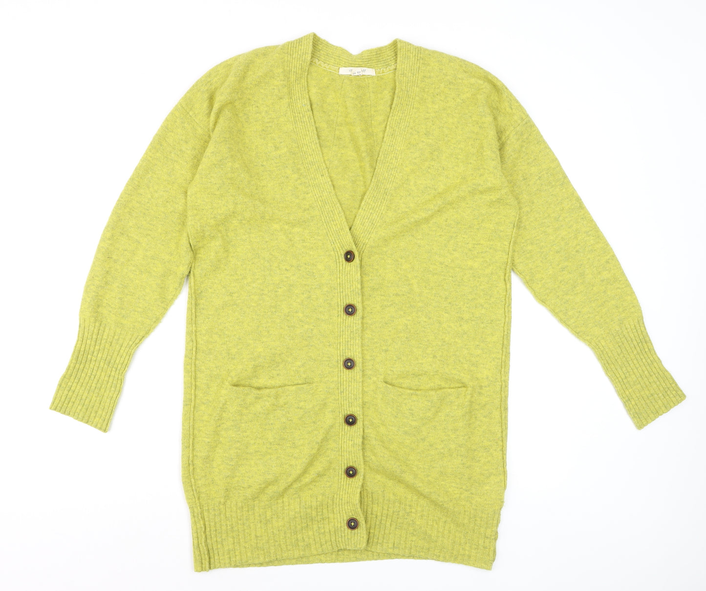 White Stuff Women’s Green Merino Wool Blend V-Neck Long Cardigan Size 12