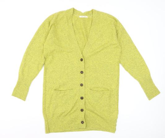 White Stuff Women’s Green Merino Wool Blend V-Neck Long Cardigan Size 12