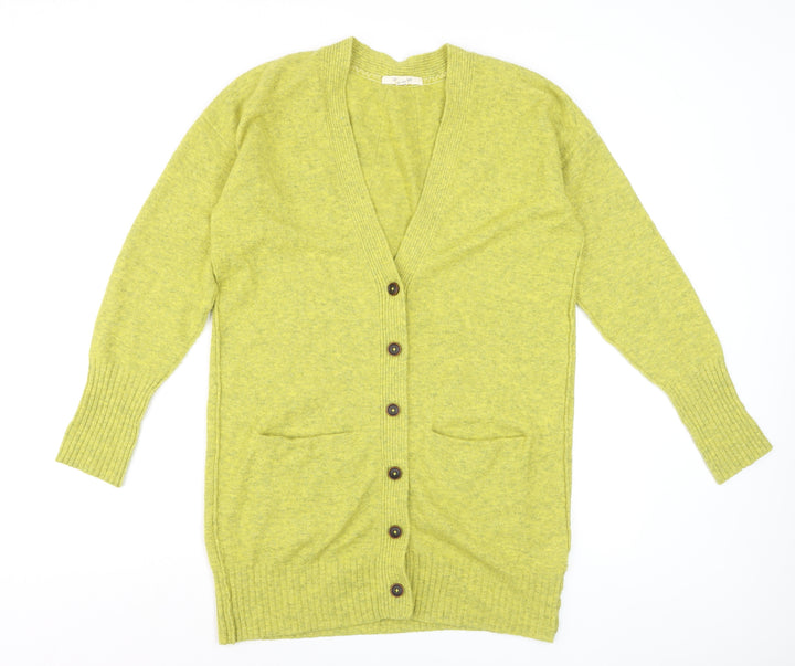 White Stuff Women’s Green Merino Wool Blend V-Neck Long Cardigan Size 12