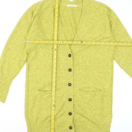 White Stuff Women’s Green Merino Wool Blend V-Neck Long Cardigan Size 12