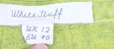 White Stuff Women’s Green Merino Wool Blend V-Neck Long Cardigan Size 12
