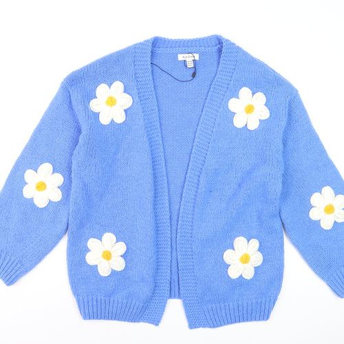 Wild Flower Women Blue Floral Knit Cardigan S V-Neck Long Sleeve