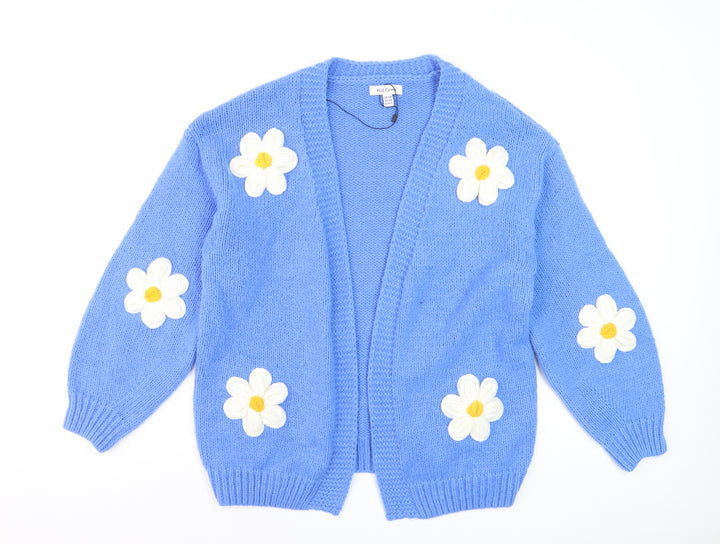 Wild Flower Women Blue Floral Knit Cardigan S V-Neck Long Sleeve