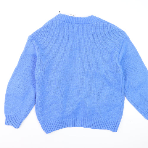 Wild Flower Women Blue Floral Knit Cardigan S V-Neck Long Sleeve