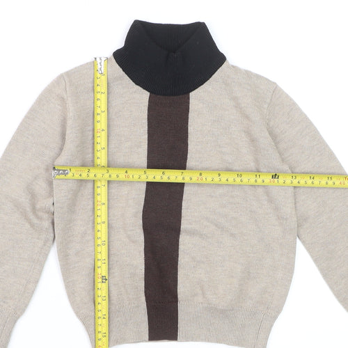 Harper James Boys Beige Roll Neck Jumper Size 7 Wool Blend Winter Knit