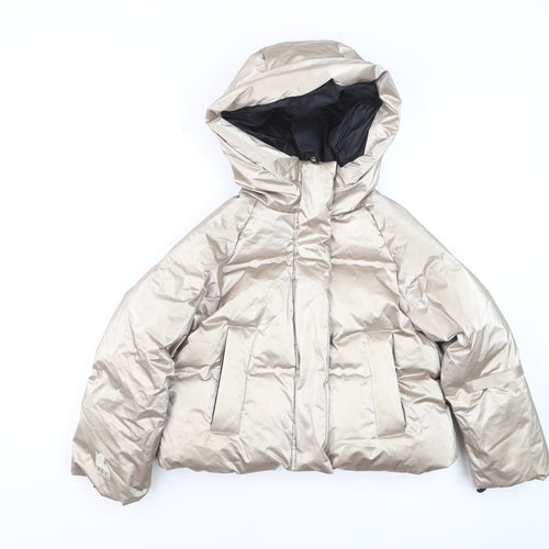 Zara Girls Beige Hooded Ski Puffer Jacket 8-9 Years Waterproof Down