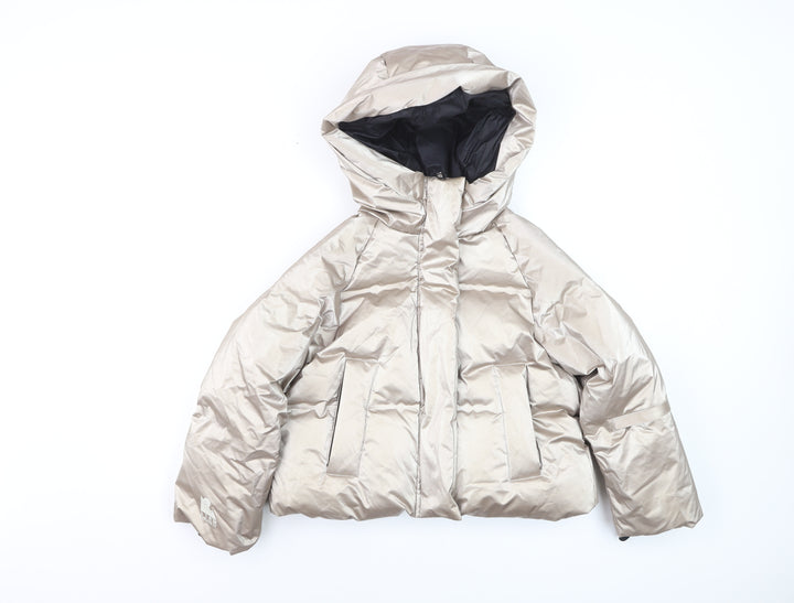 Zara Girls Beige Hooded Ski Puffer Jacket 8-9 Years Waterproof Down