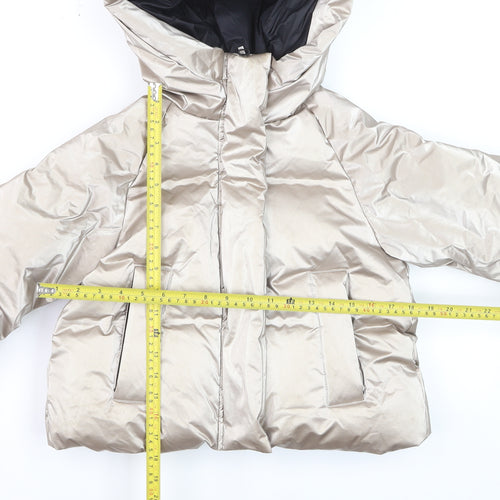 Zara Girls Beige Hooded Ski Puffer Jacket 8-9 Years Waterproof Down