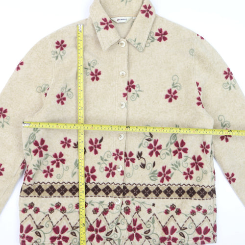 Damart Women Beige Floral Fleece Jacket Size 16 Button Front