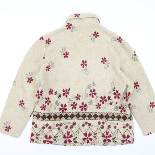 Damart Women Beige Floral Fleece Jacket Size 16 Button Front