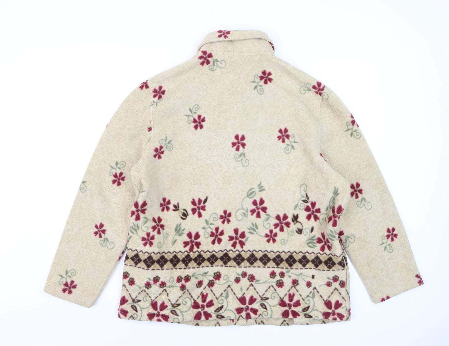 Damart Women Beige Floral Fleece Jacket Size 16 Button Front