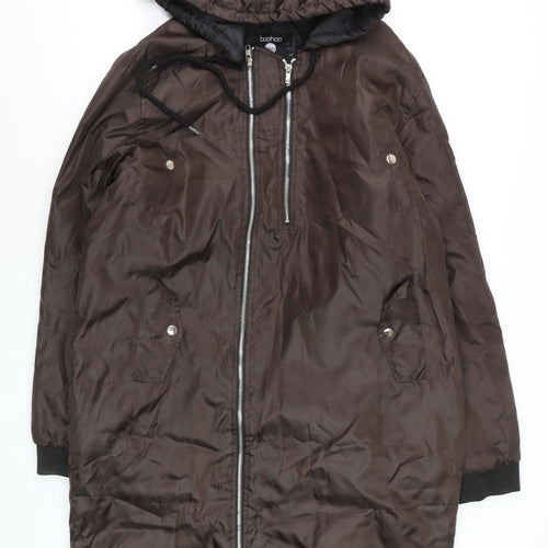 boohooMAN Men's Brown Hooded Long Parka Coat Size L Polyester Casual