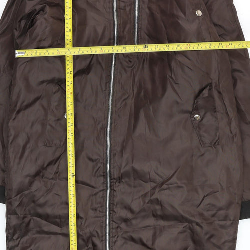 boohooMAN Men's Brown Hooded Long Parka Coat Size L Polyester Casual