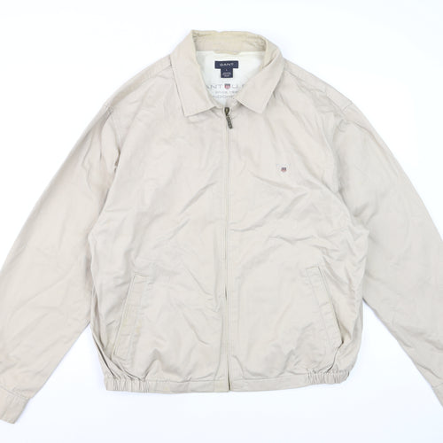 Gant Men Beige Cotton Basic Jacket L Full Zip Casual Outerwear
