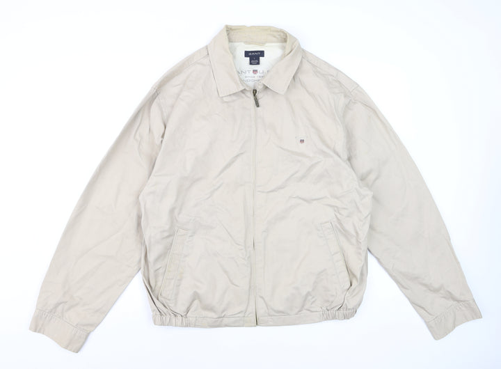 Gant Men Beige Cotton Basic Jacket L Full Zip Casual Outerwear