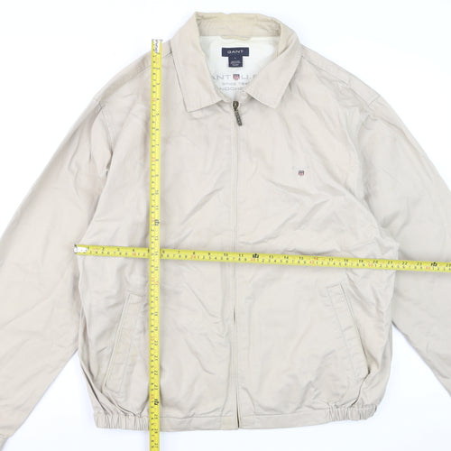 Gant Men Beige Cotton Basic Jacket L Full Zip Casual Outerwear