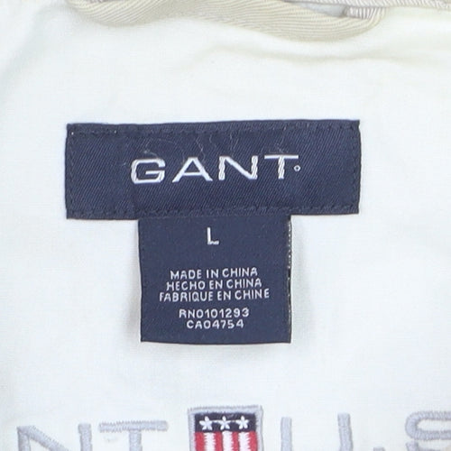 Gant Men Beige Cotton Basic Jacket L Full Zip Casual Outerwear