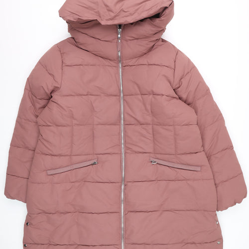 Next Women’s Pink Long Puffer Coat Size 22 Hooded Winter Jacket