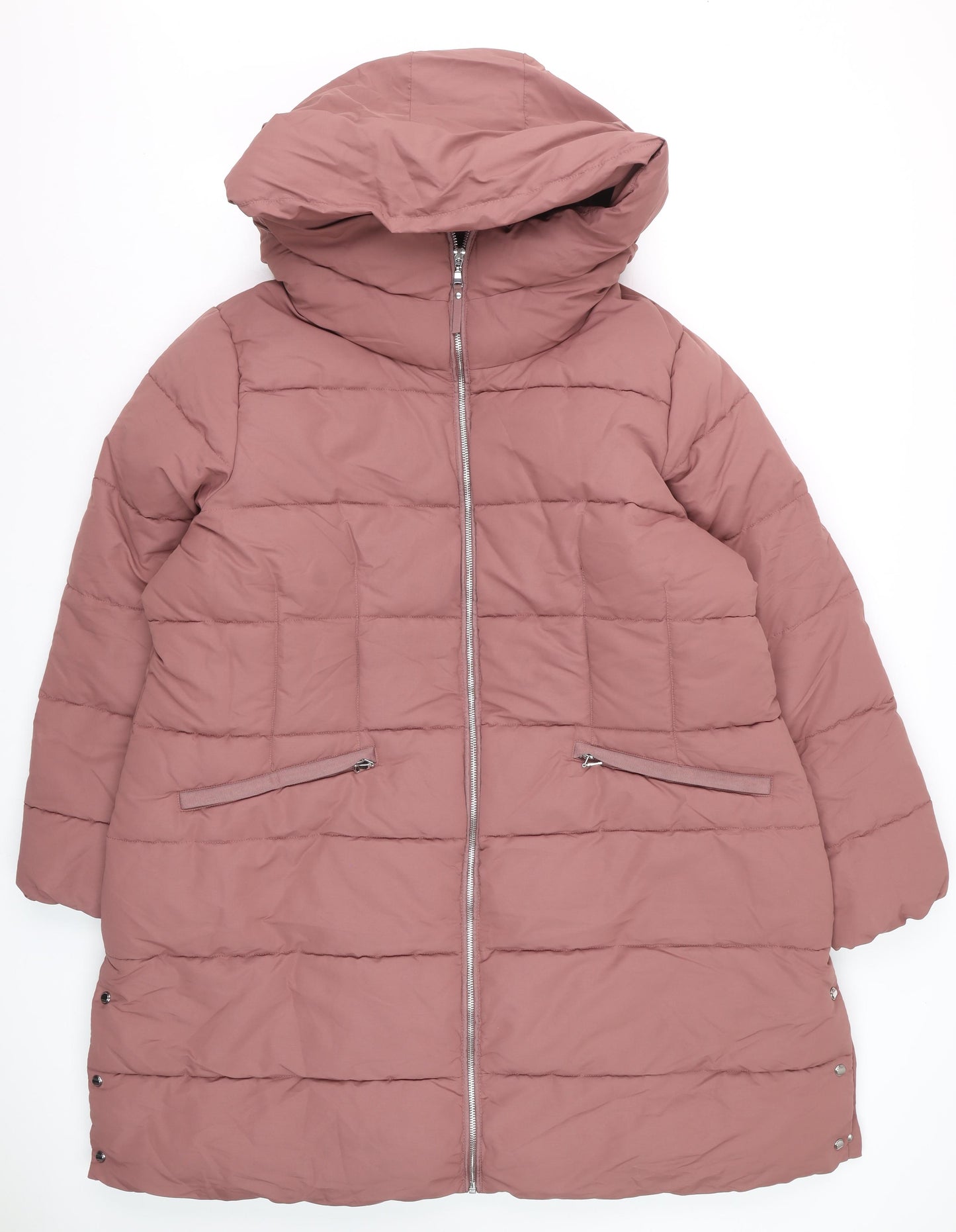 Next Women’s Pink Long Puffer Coat Size 22 Hooded Winter Jacket