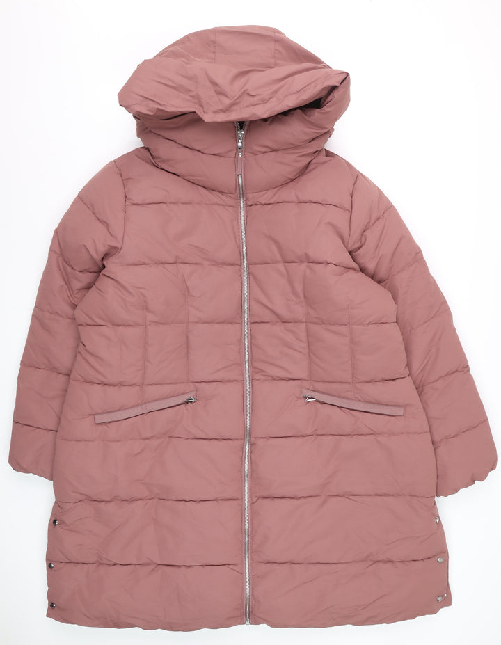 Next Women’s Pink Long Puffer Coat Size 22 Hooded Winter Jacket