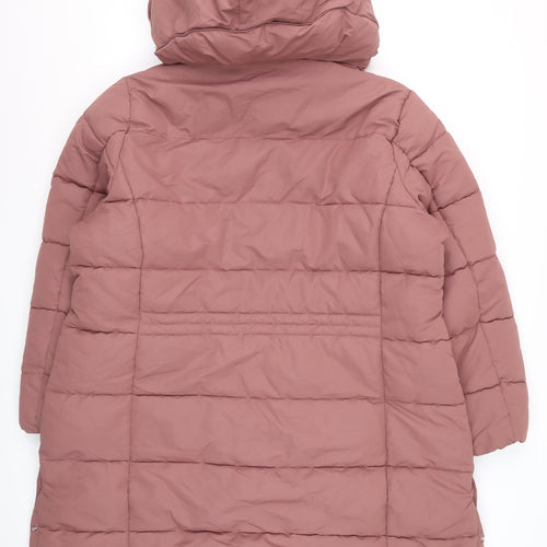 Next Women’s Pink Long Puffer Coat Size 22 Hooded Winter Jacket
