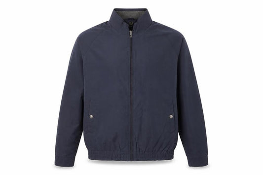 Front view of Lincoln Men's Blue Bomber Jacket L Full Zip Elastic Waist