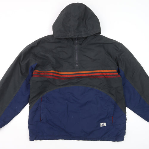 Adidas Mens Blue Retro Hooded Anorak Jacket Size M