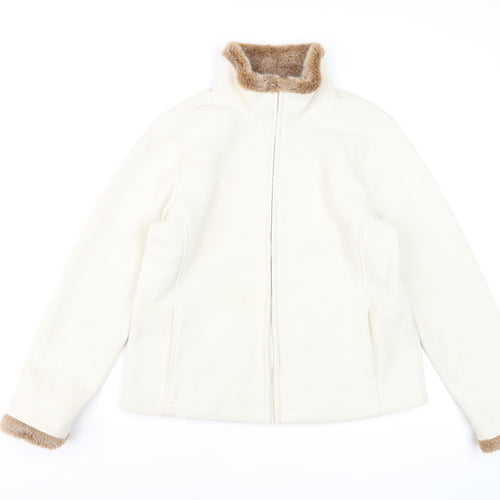 Estudio Womens Ivory Faux Fur Trim Fleece Jacket L