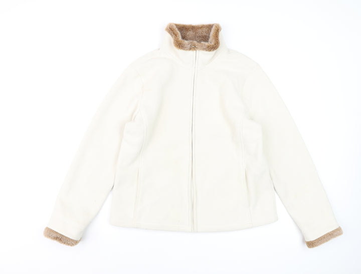 Estudio Womens Ivory Faux Fur Trim Fleece Jacket L