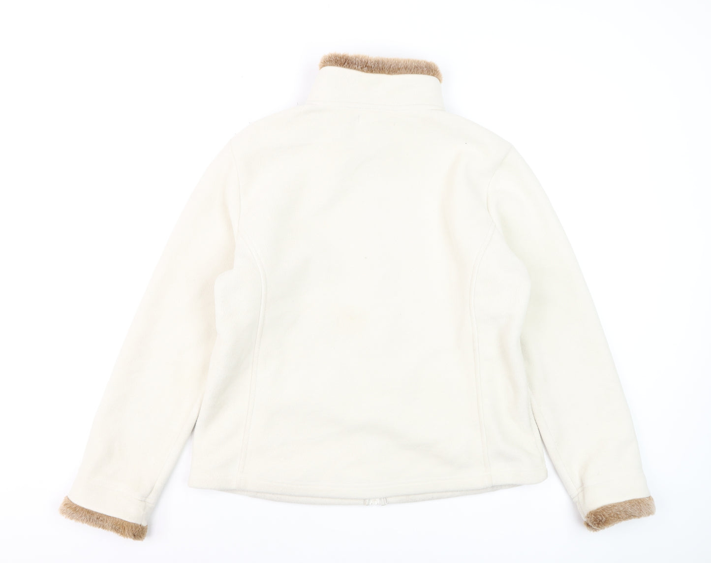 Estudio Womens Ivory Faux Fur Trim Fleece Jacket L