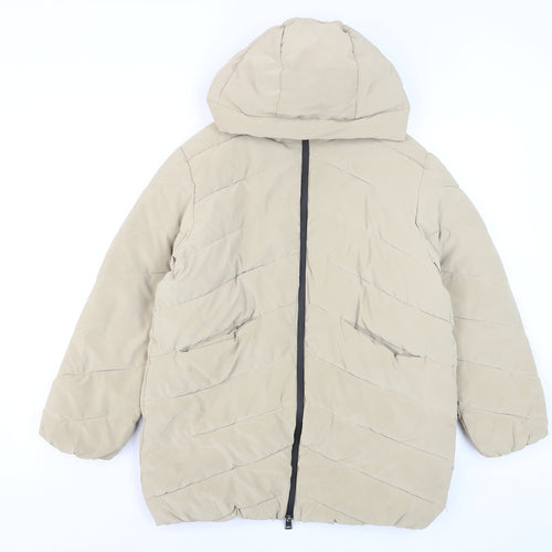 Zara Girls Beige Long Hooded Puffer Jacket Coat 11-12 Years