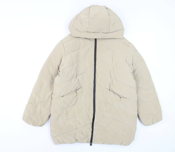 Zara Girls Beige Long Hooded Puffer Jacket Coat 11-12 Years