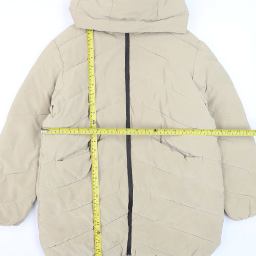 Zara Girls Beige Long Hooded Puffer Jacket Coat 11-12 Years