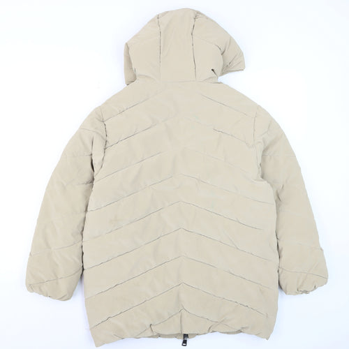 Zara Girls Beige Long Hooded Puffer Jacket Coat 11-12 Years