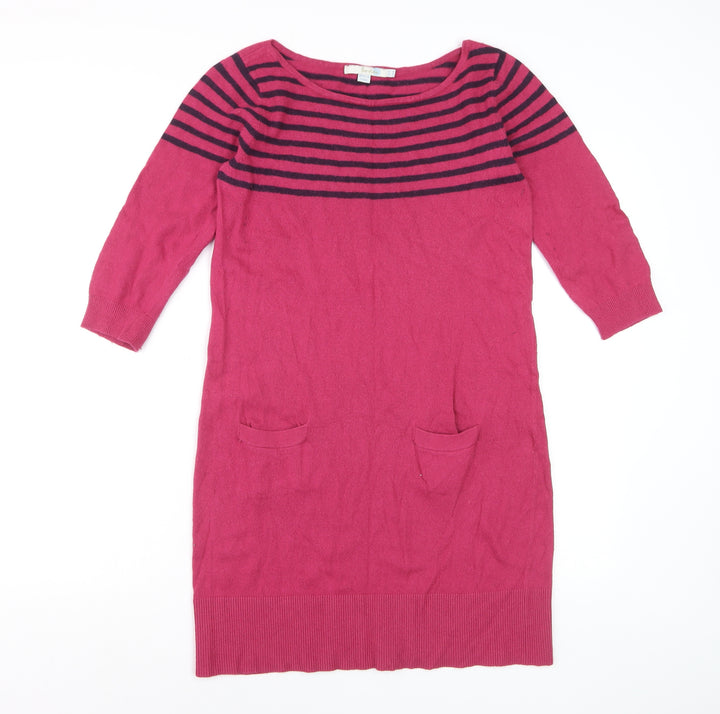 Boden Women Pink Striped Wool Jumper Dress UK 12 3/4 Sleeve Knit