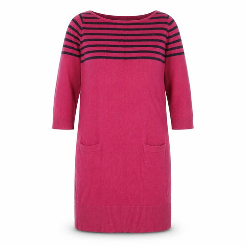Boden Women Pink Striped Wool Jumper Dress UK 12 3/4 Sleeve Knit