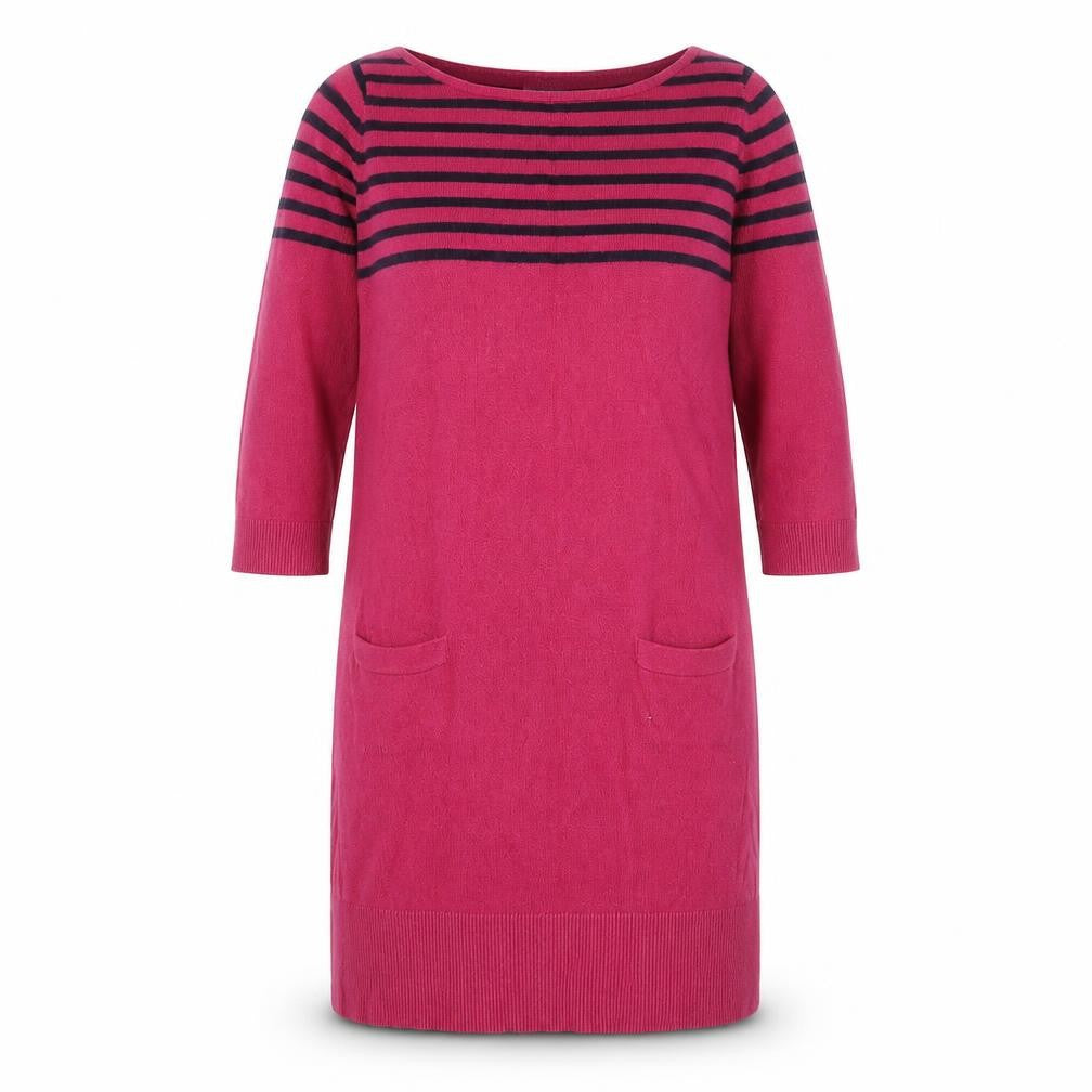 Boden Women Pink Striped Wool Jumper Dress UK 12 3/4 Sleeve Knit